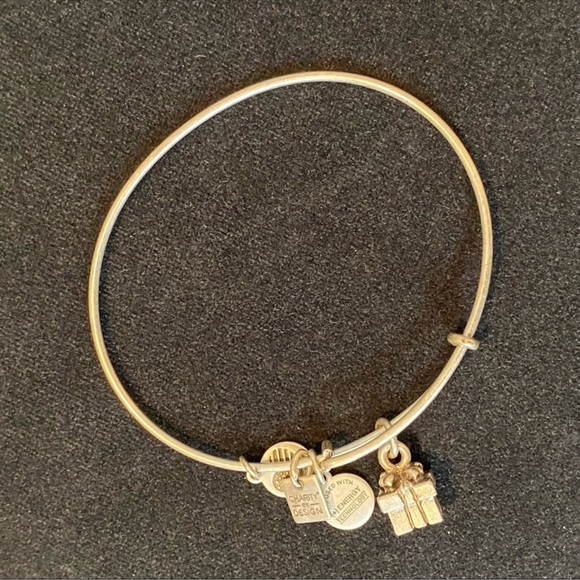 Alex & Ani 'Gift Wrap Present' Charm Bangle Bracelet in Silver - Picture 2 of 2